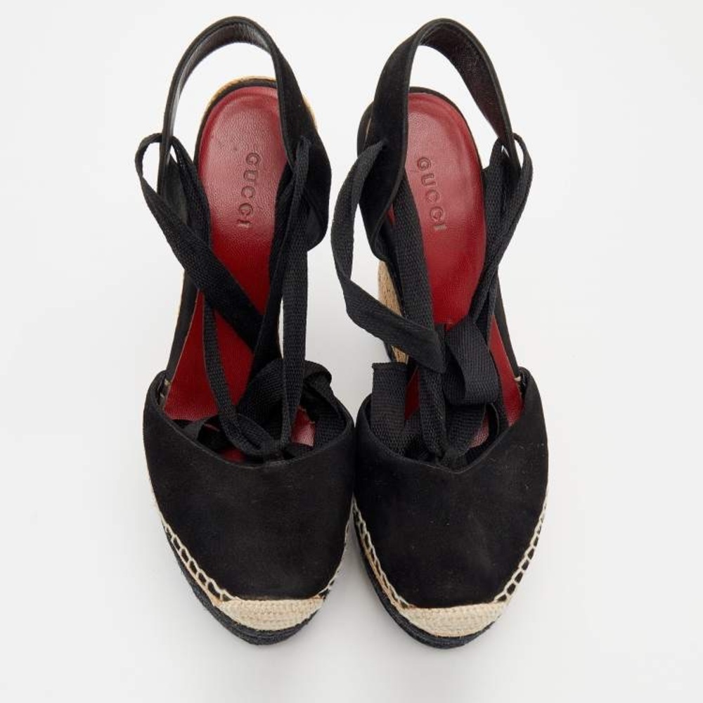 AUTHENTIC GUCCI BLACK SUEDE WEDGES - Picture 3 of 7